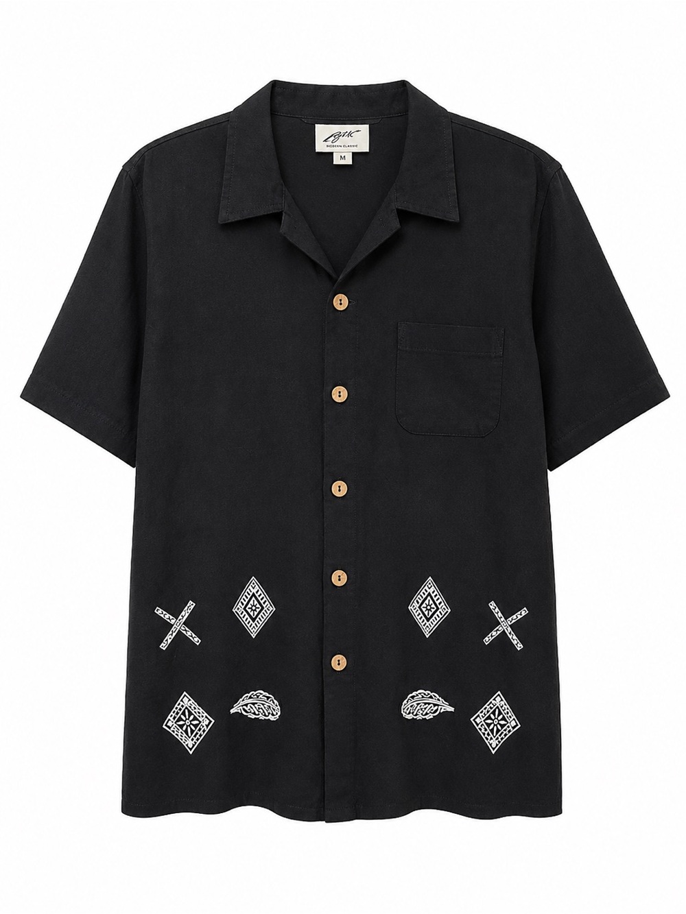 Vintage G.W. Division of Graff Black Embroidered Camp Shirt Rayon Flax USA S - Picture 2 of 6